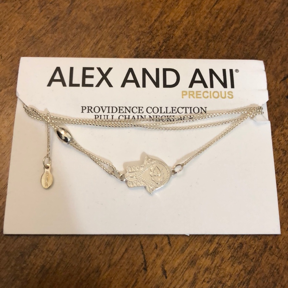 Alex and Ani Hand of Fatima pull chain necklace